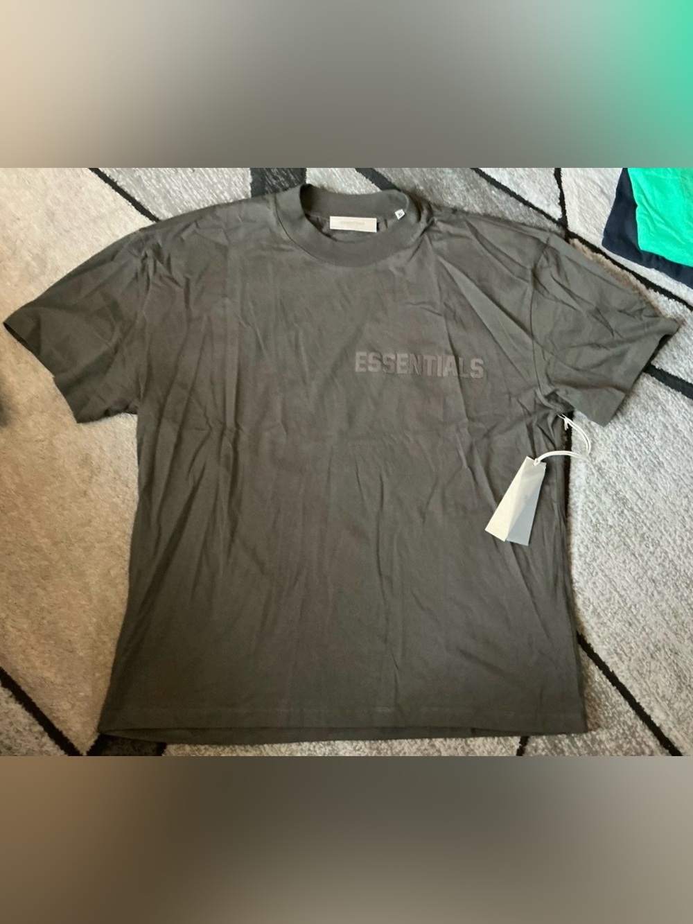 Size XL - Fear Of God Essentials Smoke Black Short Sleeve Cotton Tee Shirt